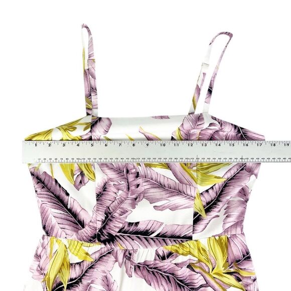 LOFT White Purple Tropical Bird Of Paradise Sun Dress Spaghetti Straps Size 4 - Picture 4 of 6